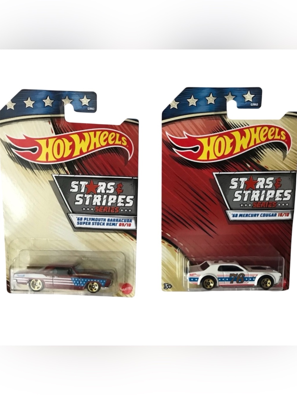 Hot Wheels Stars & Stripes Lot of 2 ’68 Barracuda & ’68 Mercury Cougar 1:64 NIP
